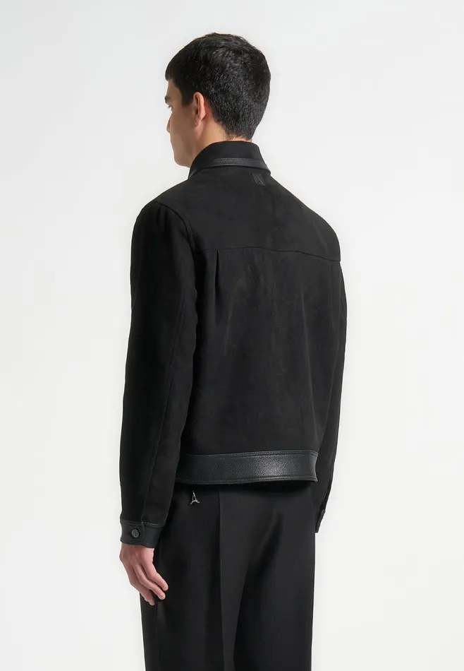 Men Manire De Voir Suede and Pebbled Leather Jacket Black