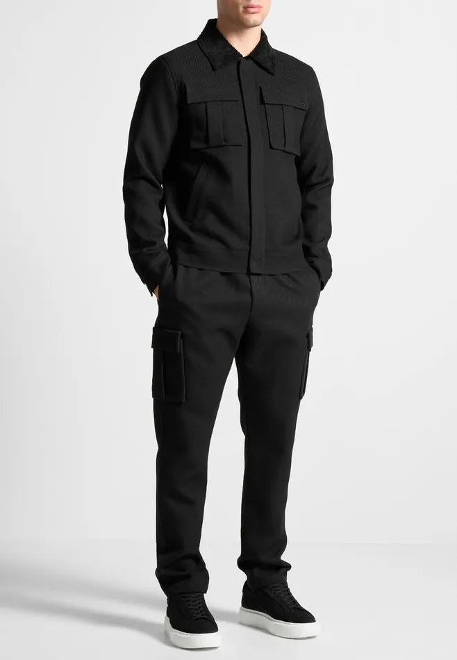 Men Manire De Voir Twill Trucker Jacket With Velvet Collar Black