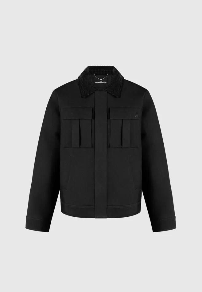 Men Manire De Voir Twill Trucker Jacket With Velvet Collar Black