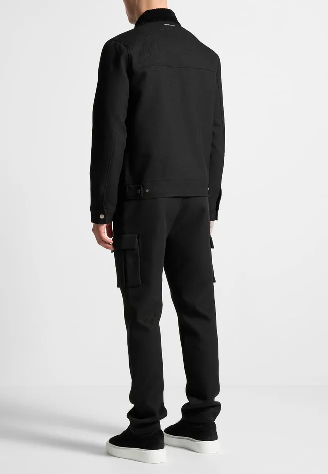 Men Manire De Voir Twill Trucker Jacket With Velvet Collar Black