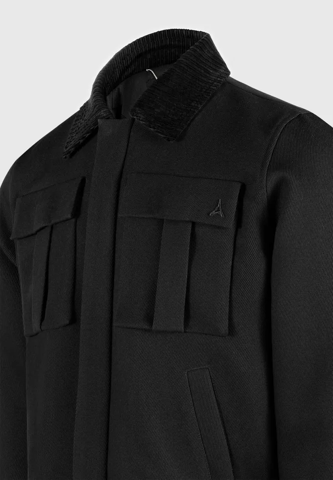 Men Manire De Voir Twill Trucker Jacket With Velvet Collar Black