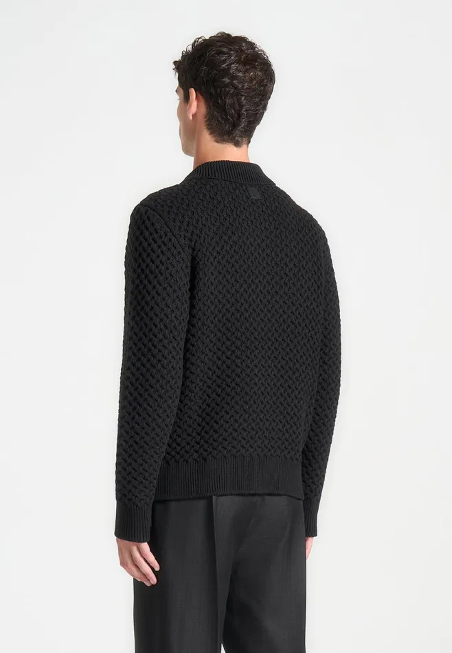 Men Manire De Voir Waffle Knit Polo Jumper Black
