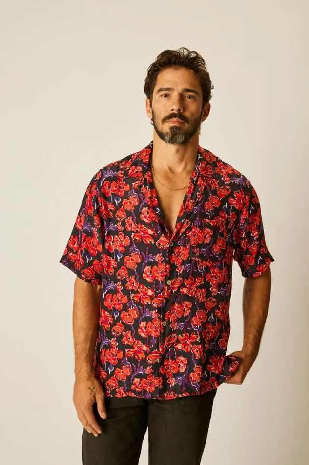Men Natalie Martin Kevin Shirt Unisex Silk Watercolor Onyx