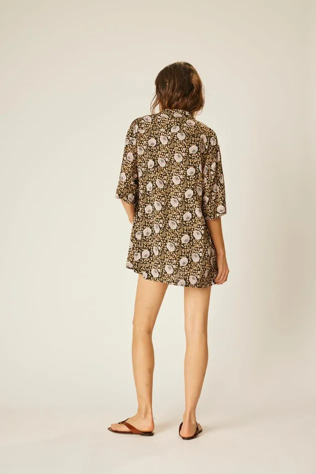 Men Natalie Martin Kevin Shirt Unisex Vintage Flowers Sepia