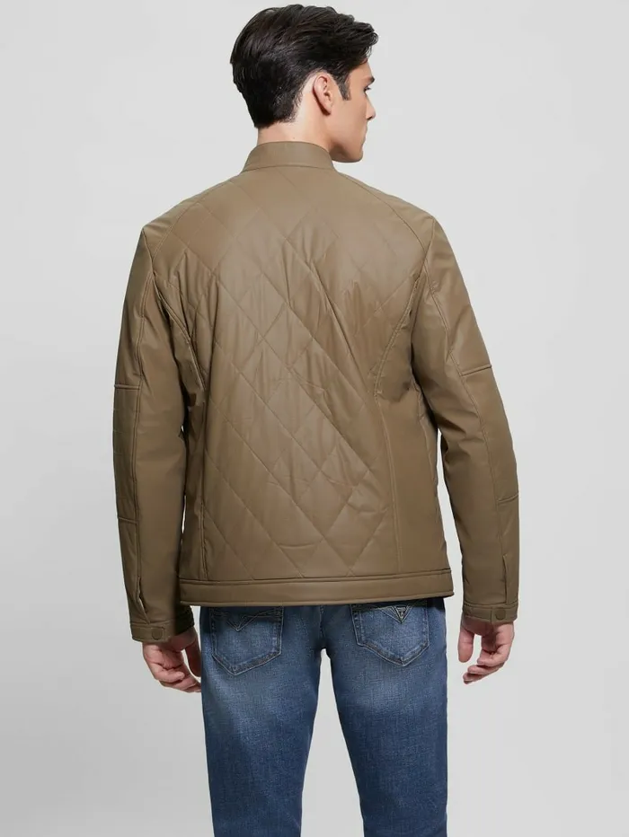 Men Quilted Biker Jacket Walnut Shell Jackets and Coats GUESS