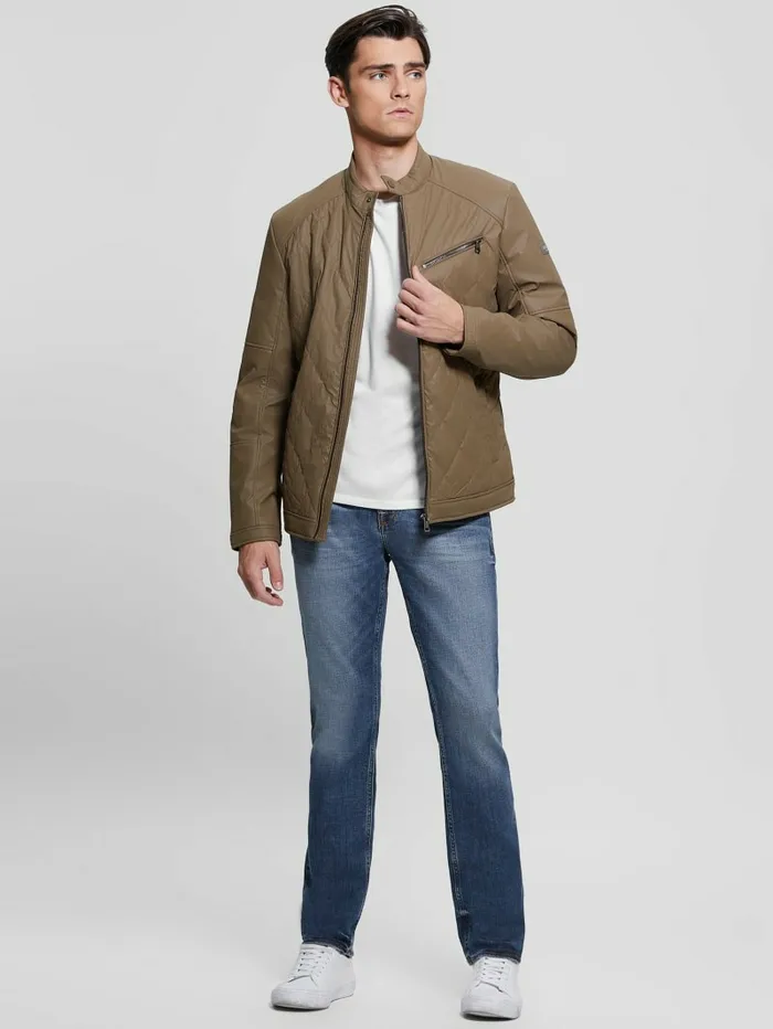 Men Quilted Biker Jacket Walnut Shell Jackets and Coats GUESS