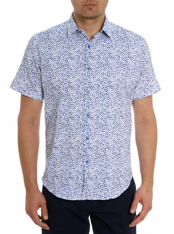Men Robert Graham Button Down Shirts Cyprus Short Sleeve Button Down Shirt Blue
