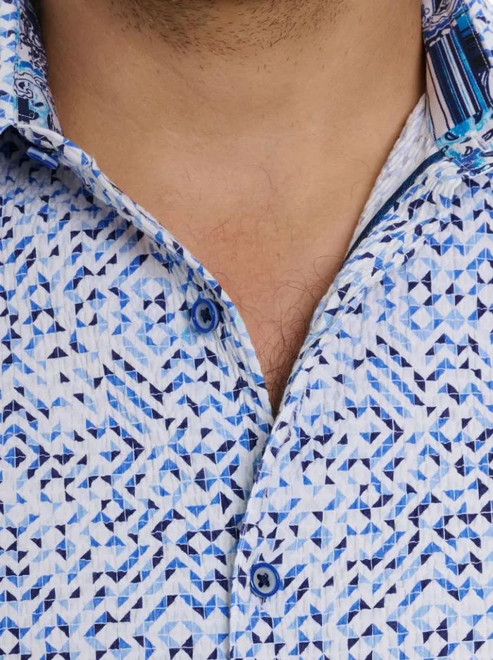 Men Robert Graham Button Down Shirts Cyprus Short Sleeve Button Down Shirt Blue