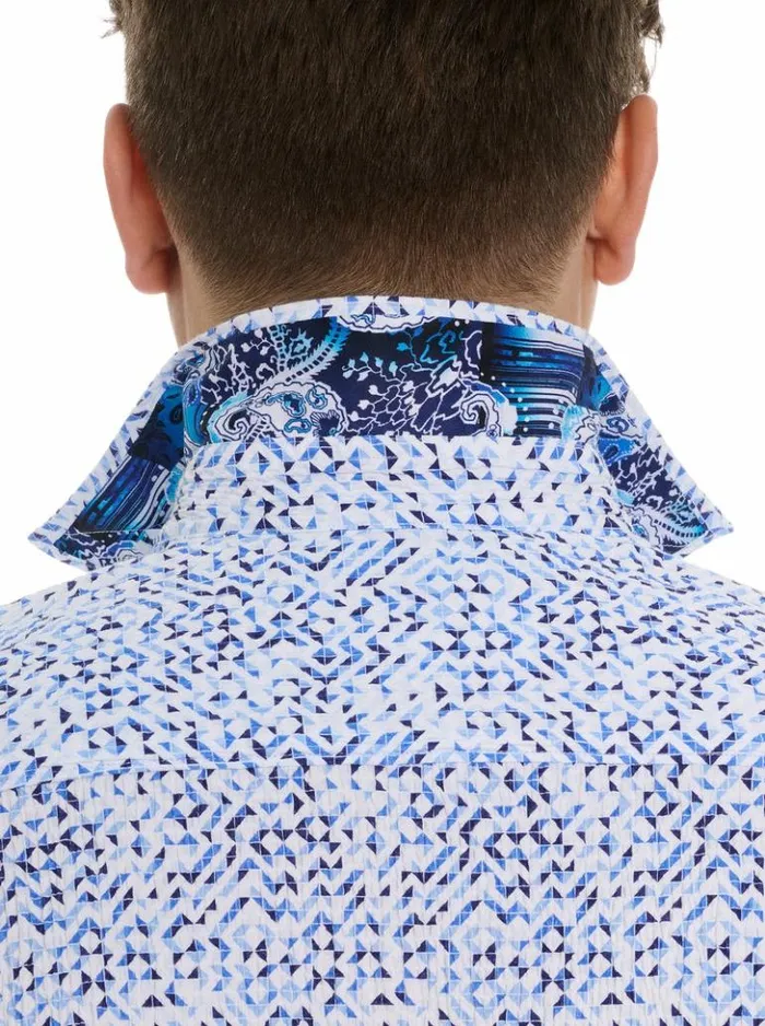 Men Robert Graham Button Down Shirts Cyprus Short Sleeve Button Down Shirt Blue