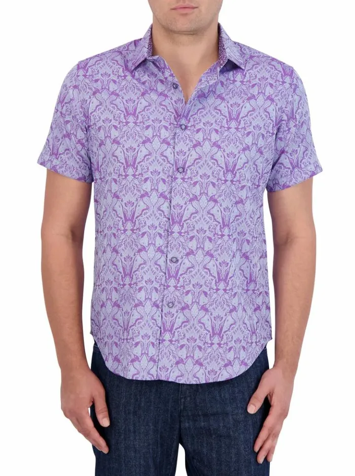 Men Robert Graham Button Down Shirts Highland Short Sleeve Button Down Shirt Lilac