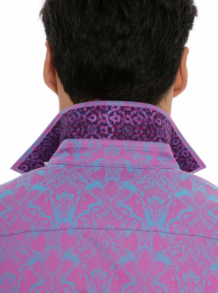 Men Robert Graham Button Down Shirts Highland Short Sleeve Button Down Shirt Lilac