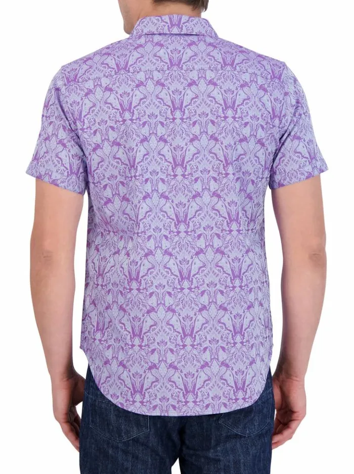 Men Robert Graham Button Down Shirts Highland Short Sleeve Button Down Shirt Lilac