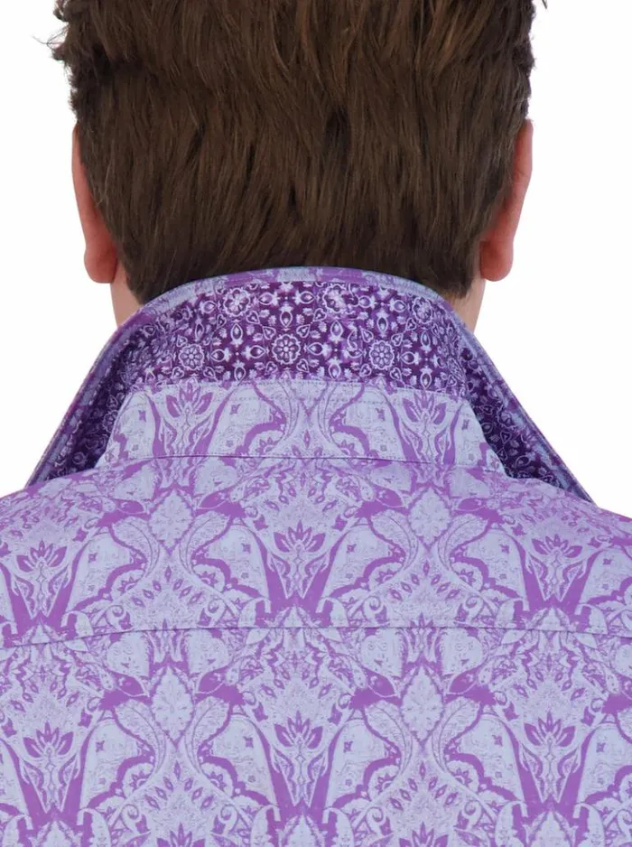 Men Robert Graham Button Down Shirts Highland Short Sleeve Button Down Shirt Lilac