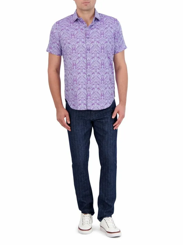 Men Robert Graham Button Down Shirts Highland Short Sleeve Button Down Shirt Lilac