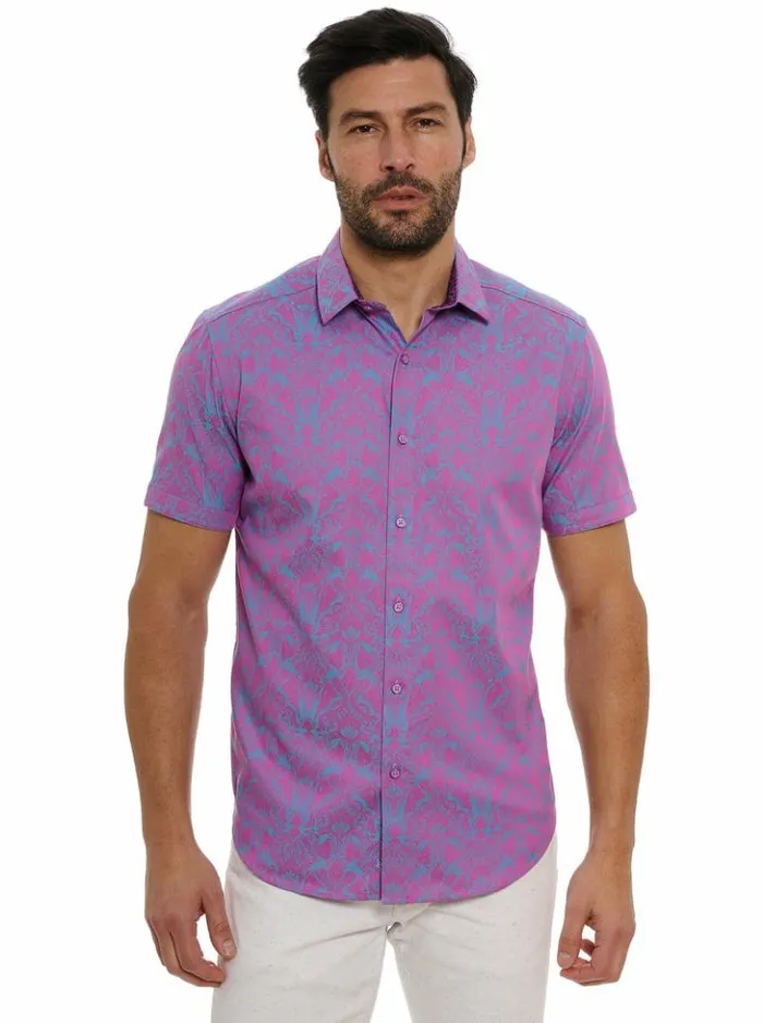 Men Robert Graham Button Down Shirts Highland Short Sleeve Button Down Shirt Lilac