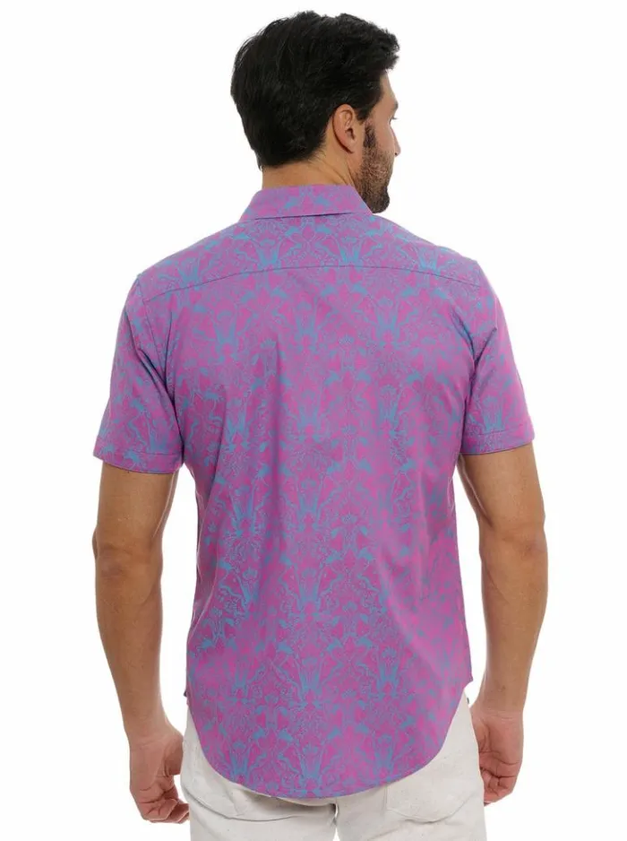 Men Robert Graham Button Down Shirts Highland Short Sleeve Button Down Shirt Lilac