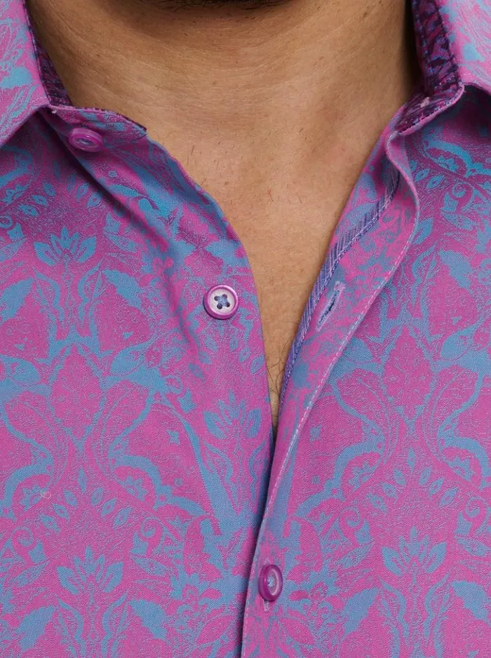 Men Robert Graham Button Down Shirts Highland Short Sleeve Button Down Shirt Lilac