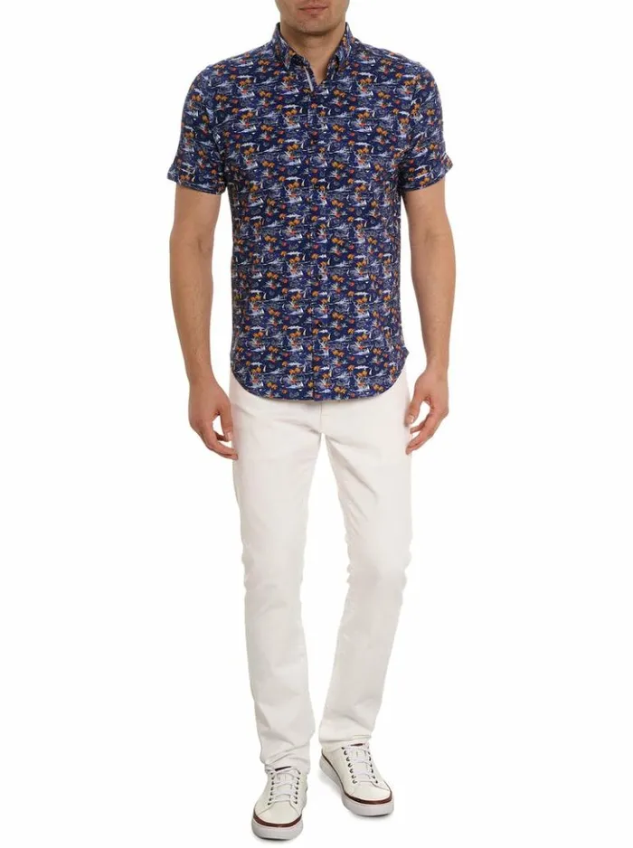 Men Robert Graham Button Down Shirts Lyndon Motion Short Sleeve Knit Shirt Multi