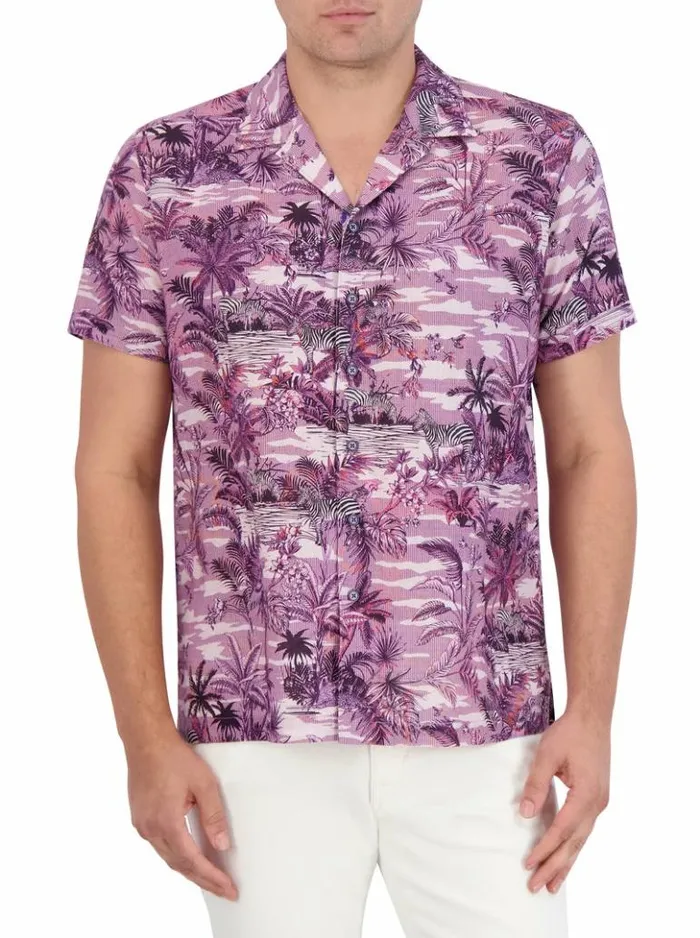 Men Robert Graham Button Down Shirts Makara Short Sleeve Button Down Shirt Lilac