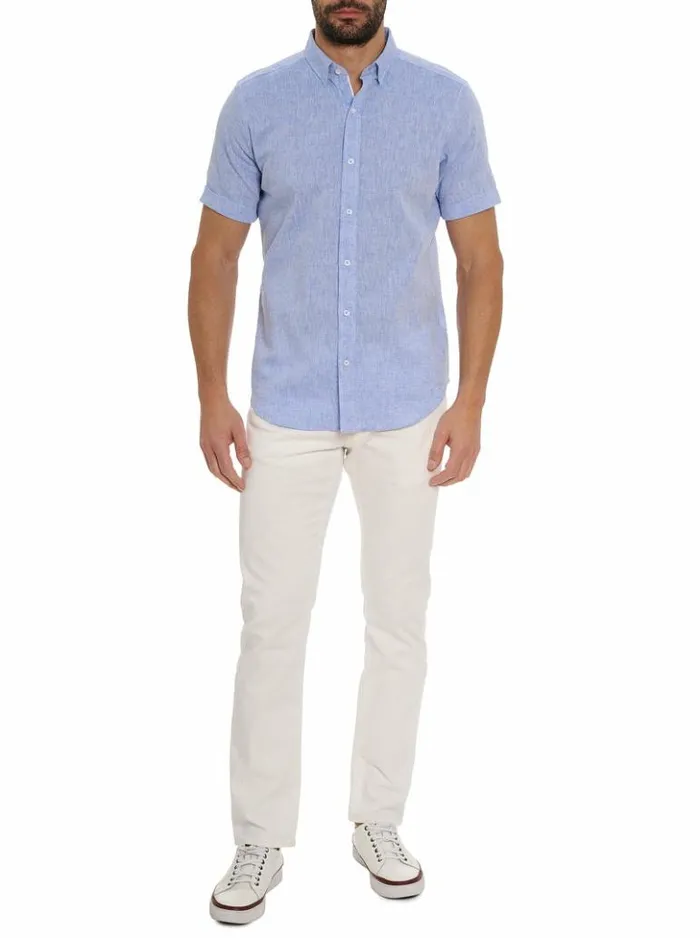 Men Robert Graham Button Down Shirts Palmer Short Sleeve Button Down Shirt Blue