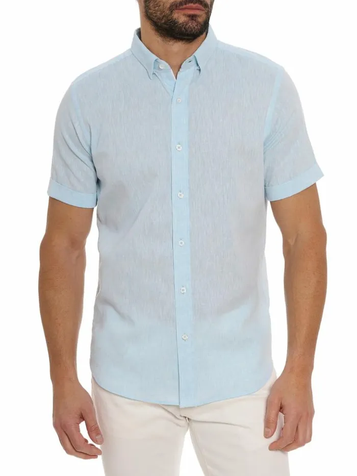 Men Robert Graham Button Down Shirts Palmer Short Sleeve Button Down Shirt Blue