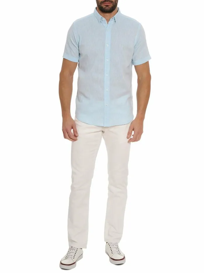 Men Robert Graham Button Down Shirts Palmer Short Sleeve Button Down Shirt Blue