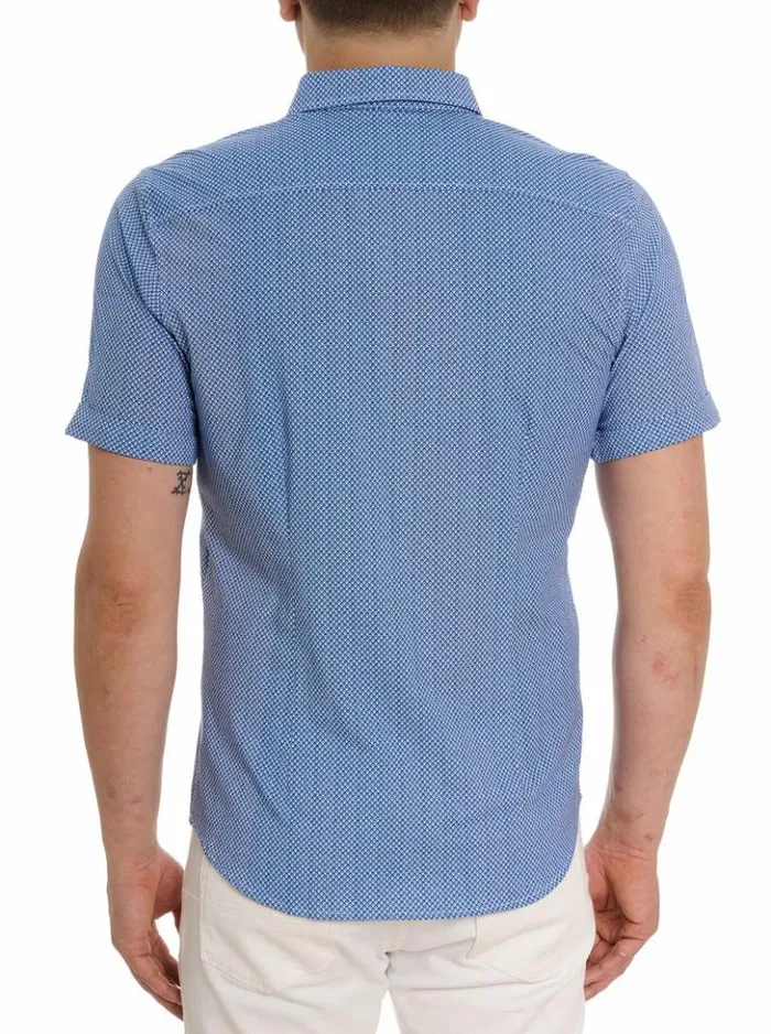Men Robert Graham Button Down Shirts Shuler Motion Short Sleeve Knit Shirt Blue