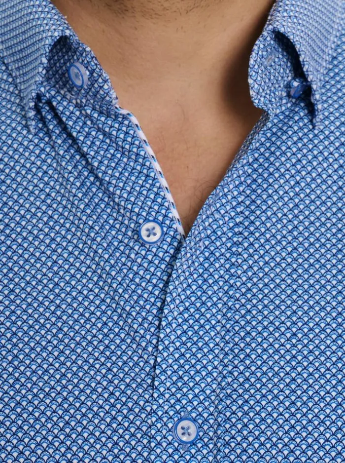 Men Robert Graham Button Down Shirts Shuler Motion Short Sleeve Knit Shirt Blue