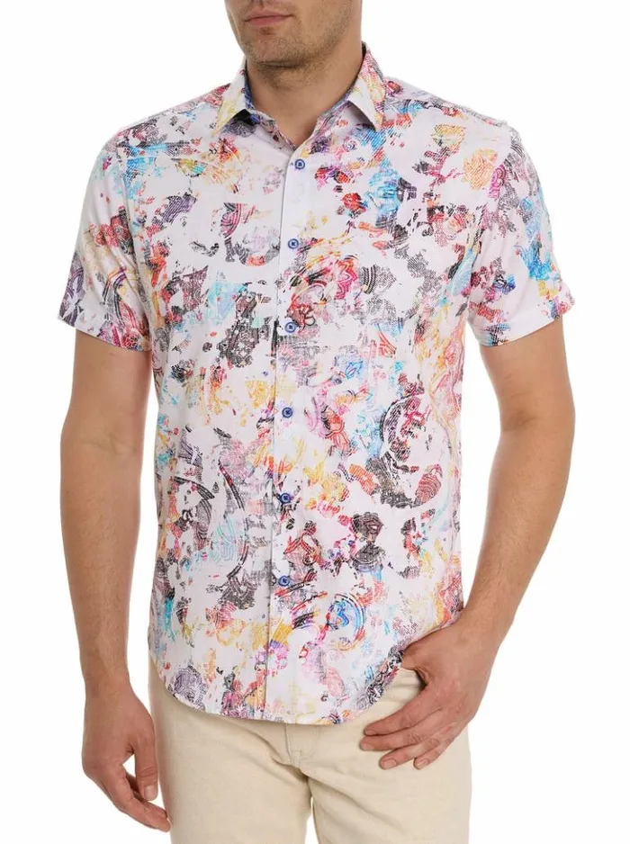 Men Robert Graham Button Down Shirts Splash Of Color Short Sleeve Button Down Shirt Classic