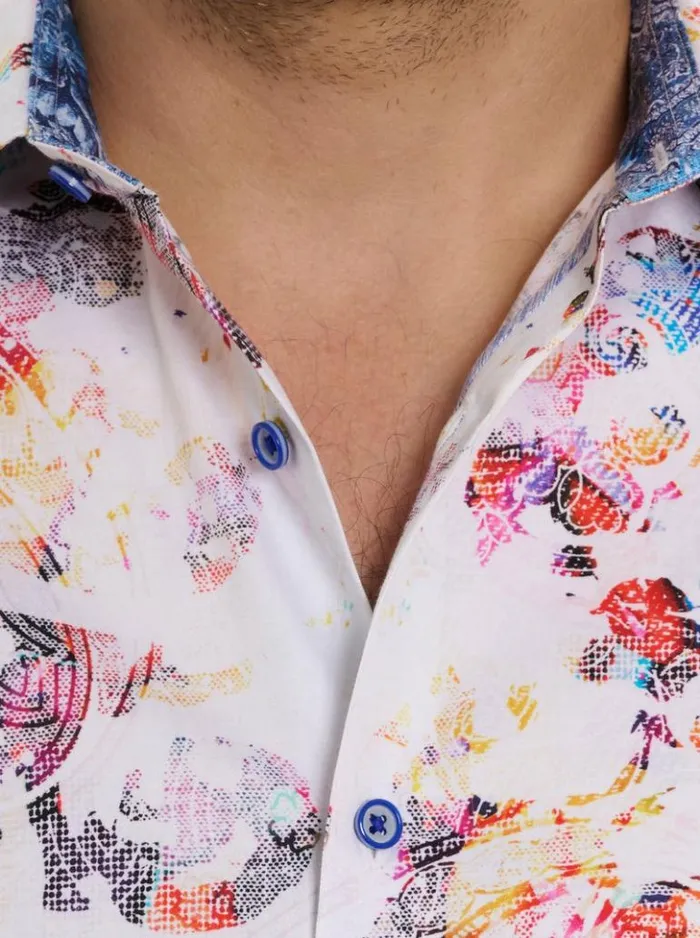 Men Robert Graham Button Down Shirts Splash Of Color Short Sleeve Button Down Shirt Classic