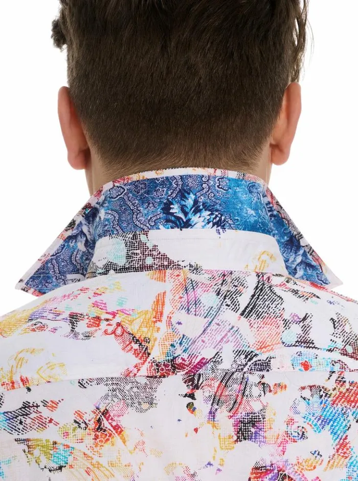 Men Robert Graham Button Down Shirts Splash Of Color Short Sleeve Button Down Shirt Classic
