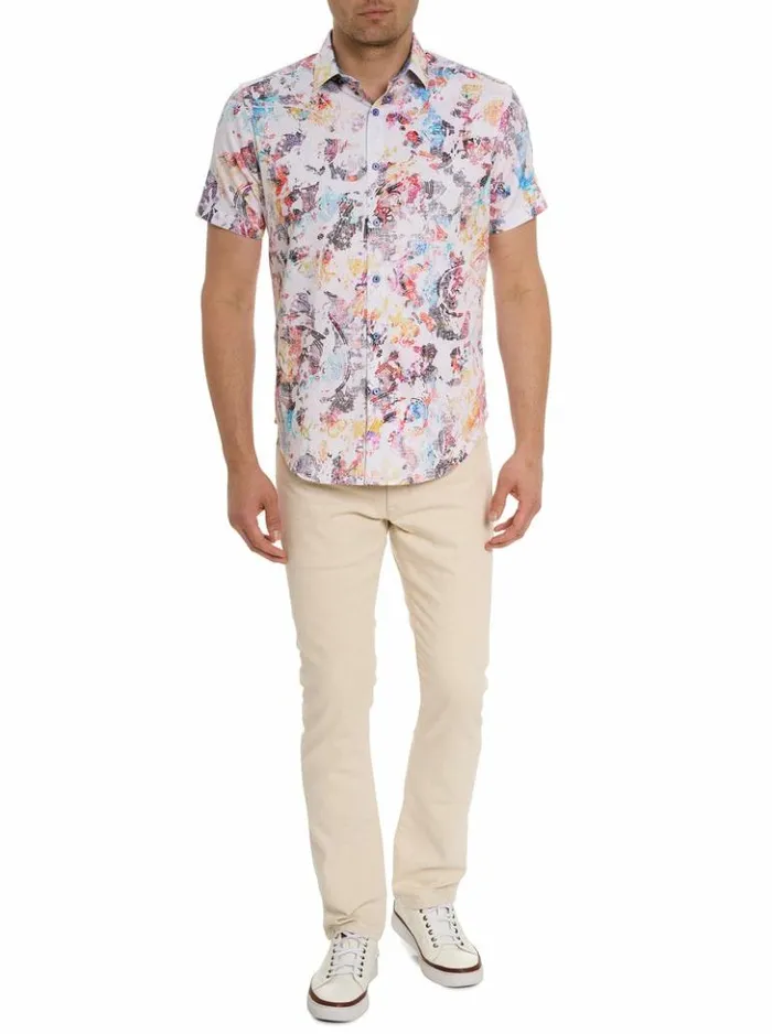 Men Robert Graham Button Down Shirts Splash Of Color Short Sleeve Button Down Shirt Classic