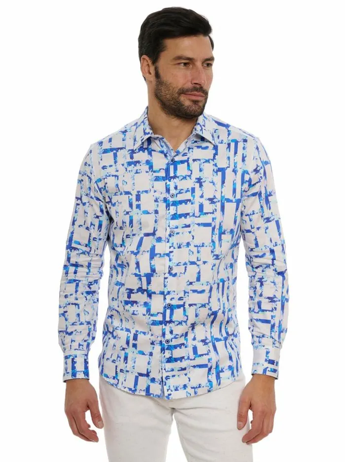 Men Robert Graham Button Down Shirts Triton Long Sleeve Button Down Shirt Tall Blue