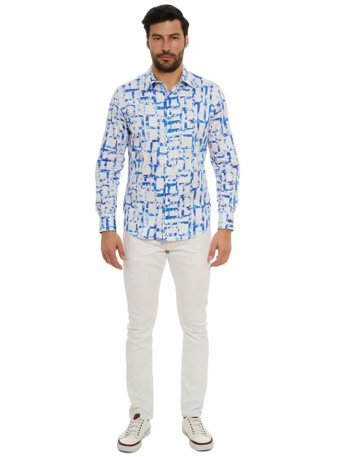 Men Robert Graham Button Down Shirts Triton Long Sleeve Button Down Shirt Tall Blue