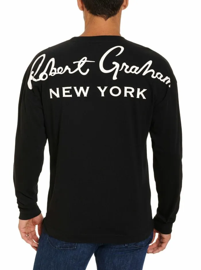 Men Robert Graham Polos and TShirts New York Long Sleeve TShirt Black