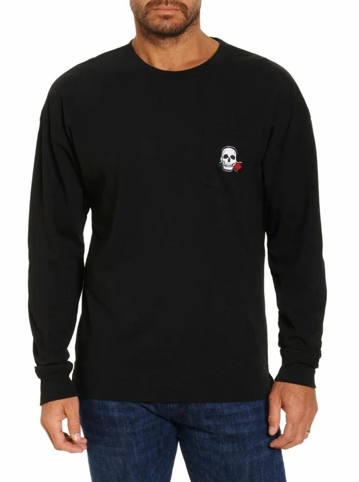 Men Robert Graham Polos and TShirts New York Long Sleeve TShirt Black
