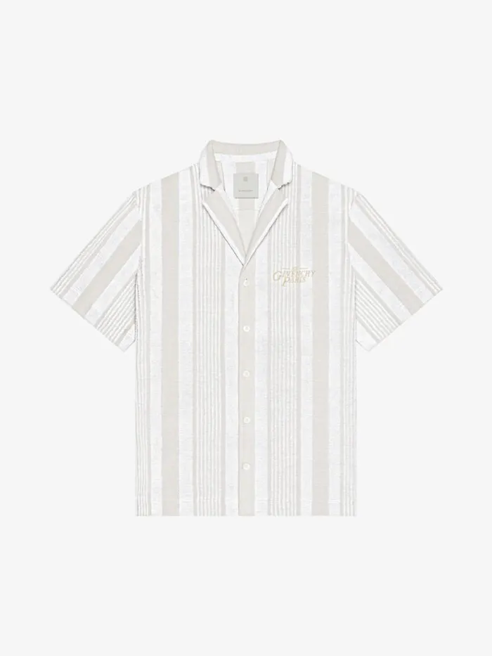 Men Shirts Givenchy Boxy Fit Shirt In Cotton Towelling With Stripes Whitebeige