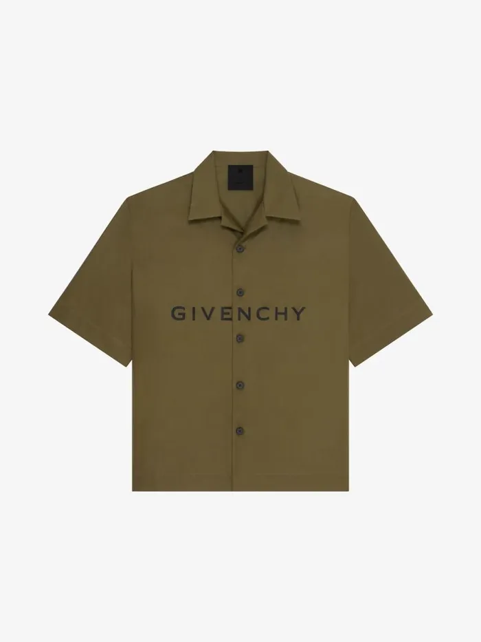 Men Shirts Givenchy GIVENCHY Boxy Fit Hawaiian Shirt In Poplin Khakiblack