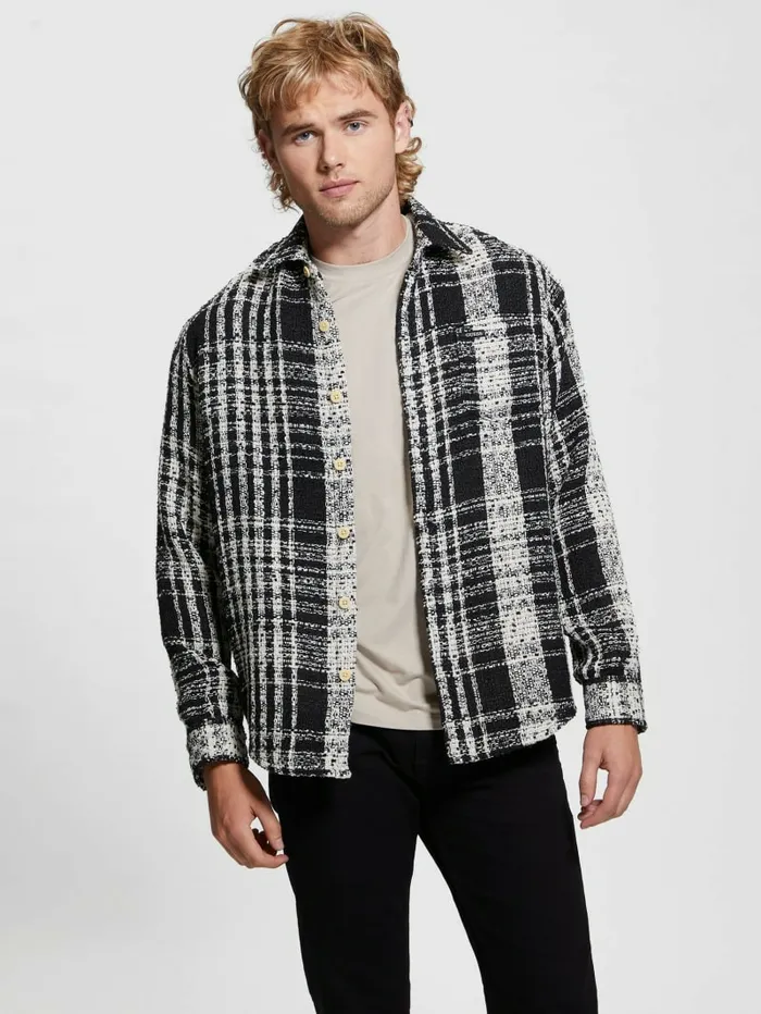 Men Shirts GUESS Soyer Plaid Heavyweight Shirt Salt White Multi