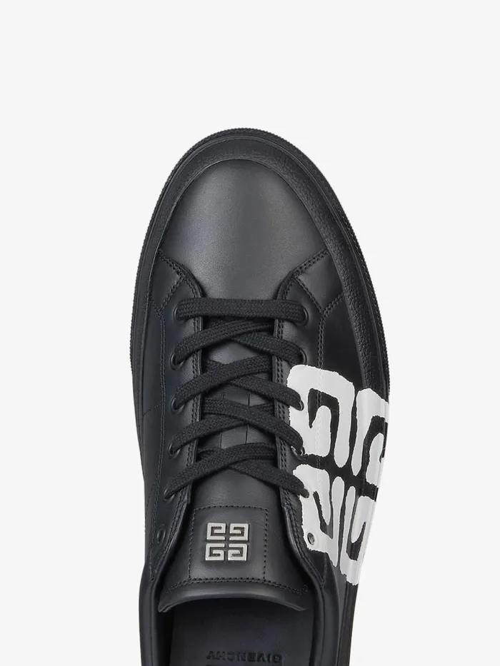 Men Sneakers Givenchy City Sport Sneakers In Leather With Tag Effect 4G Print Blackwhite