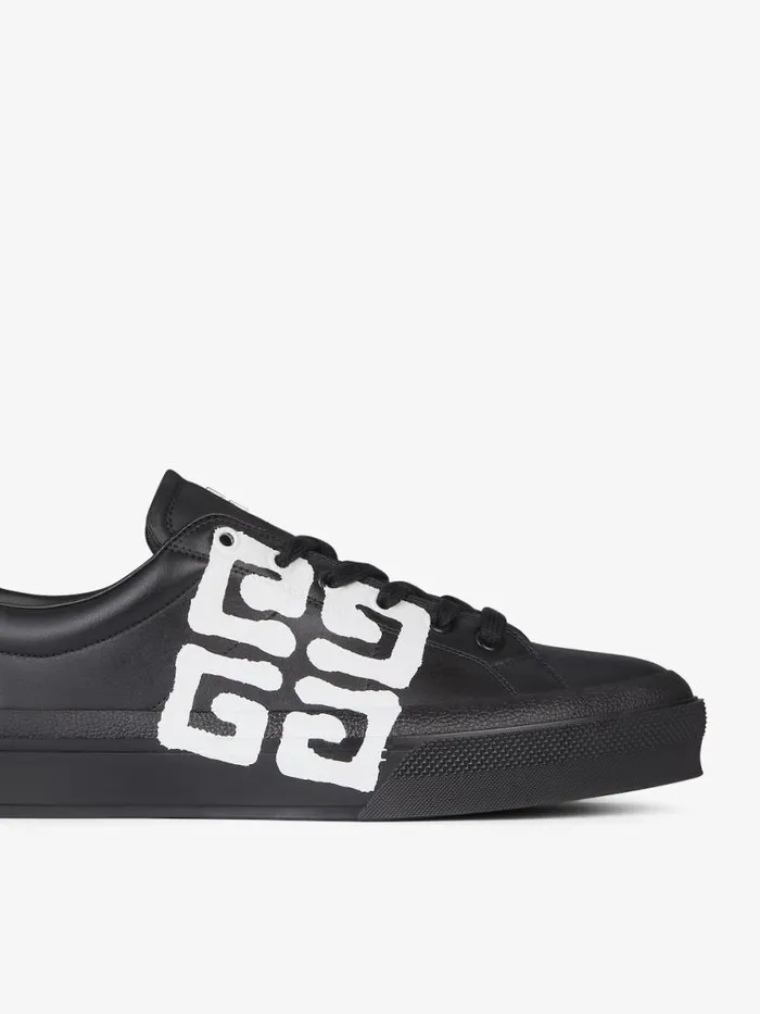 Men Sneakers Givenchy City Sport Sneakers In Leather With Tag Effect 4G Print Blackwhite