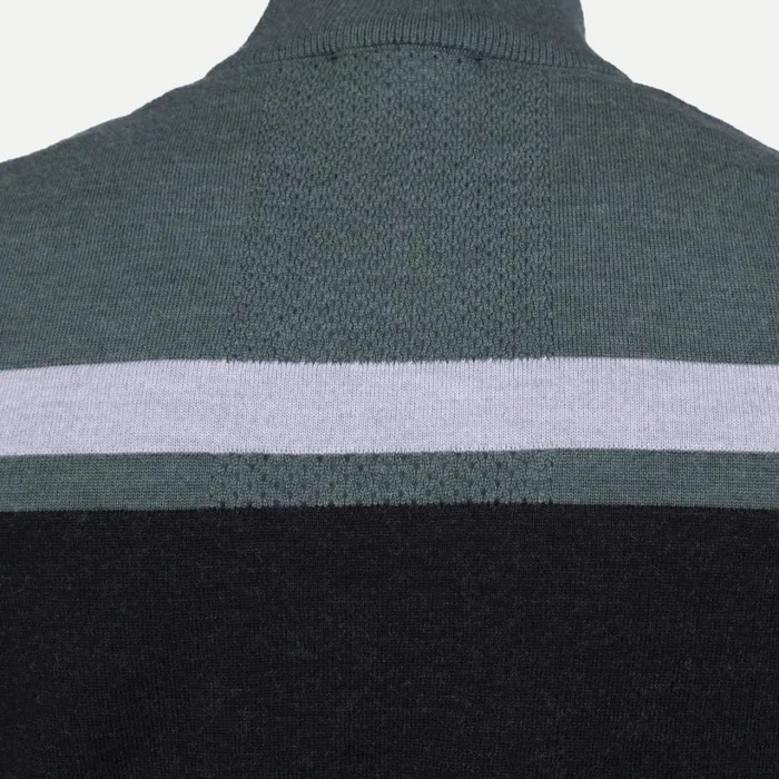 Men Stripe Sweater HalfZip 8211 Merino Wool Midlayer Green Smoke KJUS Midlayers and Sweaters