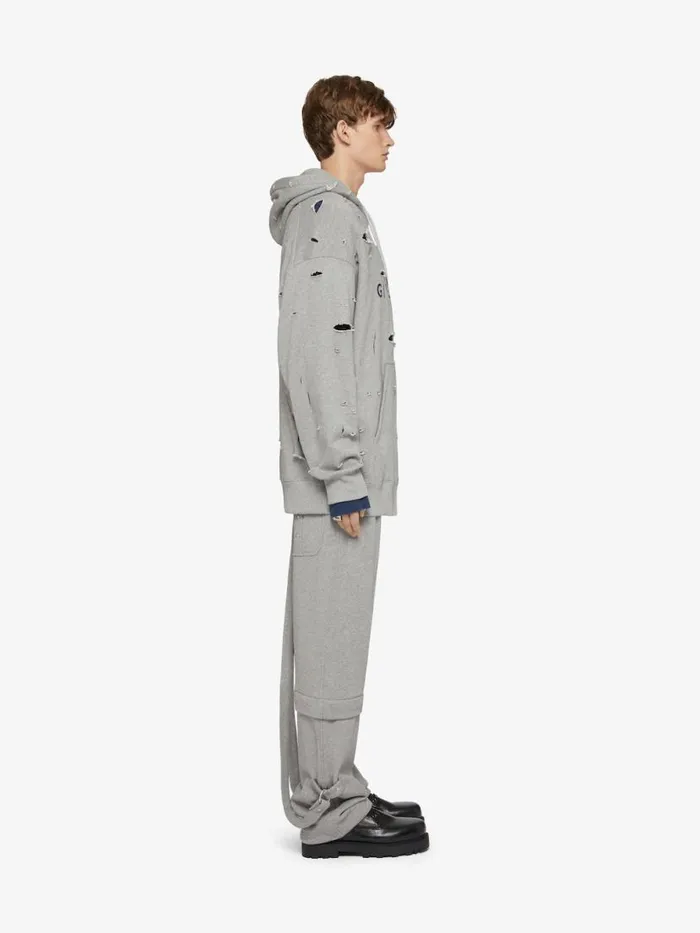 Men Sweatshirts and Hoodies Givenchy GIVENCHY Oversized Hoodie In Destroyed Fleece Greyblue