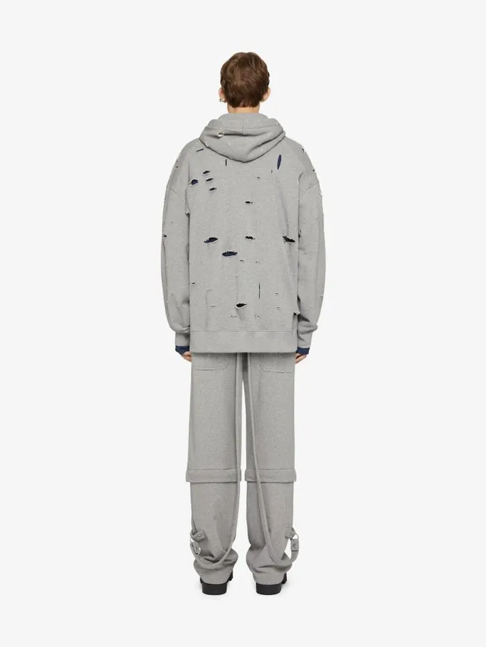 Men Sweatshirts and Hoodies Givenchy GIVENCHY Oversized Hoodie In Destroyed Fleece Greyblue
