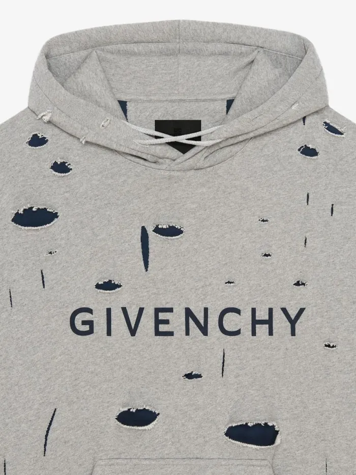 Men Sweatshirts and Hoodies Givenchy GIVENCHY Oversized Hoodie In Destroyed Fleece Greyblue