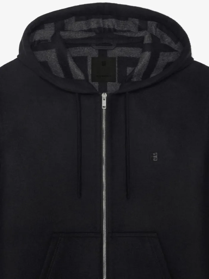 Men Sweatshirts and Hoodies Givenchy Hoodie In Double Face Wool Blackgrey