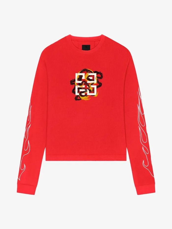 Men TShirts Givenchy Boxy Fit Tshirt In Cotton With 4G Dragon Print Red