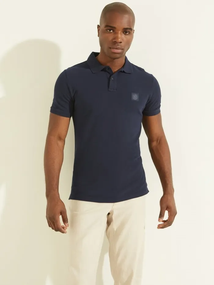 Men Washed Polo Bleu lgant Shirts GUESS