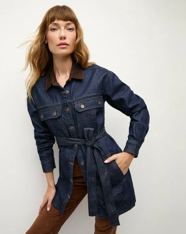 Mikaela Shacket With Corduroy Collar Indigo Rinse Women Veronica Beard Jackets and Outerwear Mikaela Shacket With Corduroy Collar Indigo Rinse Women Veronica Beard Jackets and Outerwear