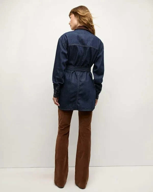Mikaela Shacket With Corduroy Collar Indigo Rinse Women Veronica Beard Jackets and Outerwear Mikaela Shacket With Corduroy Collar Indigo Rinse Women Veronica Beard Jackets and Outerwear